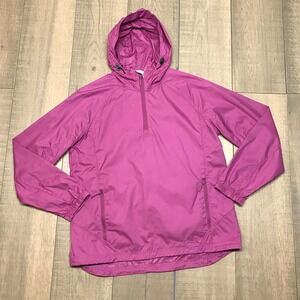 L.L. Bean Windbreaker Jacket Womens Size M Pink Pullover Casco Bay Packable Rain